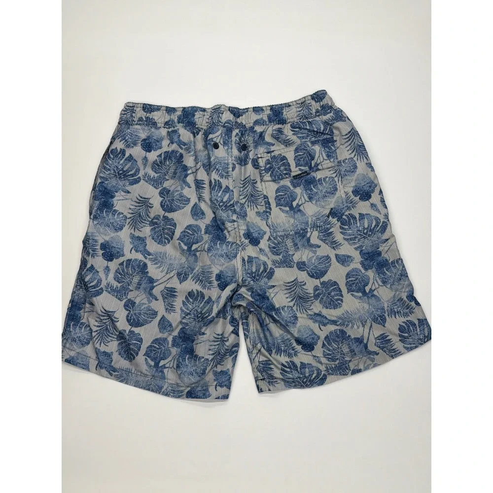 Calvin Klein Mens Blue‎ Tropical Leaf Pinstripe Swim Trunks Size Small RN54163